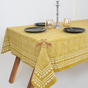 Latest Indian Dabu Striped Block Print Cotton <b>Tablecloth</b> Table Cloth for Dinning Table Beautiful Printed Dinner Table Decor - Product Image 2