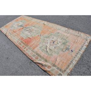 Tapis turc vintage de 4,8 pieds x 11,4 pieds, tissage plat en laine patchwork orange et bleu pour décorations de salon avec support en latex - Product Image 4