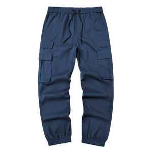 Mens Navy Cargo Jogger Pants Elastic Waist Drawstring Multi Pocket Casual Outdoor <b>Canvas</b> Breathable Eco-Friendly Regular Fit - Product Image 3