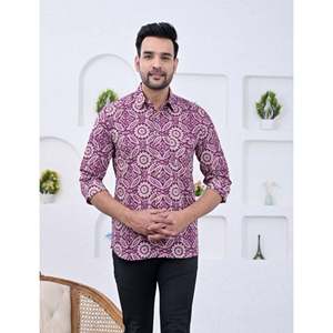 Chemise décontractée pour homme en coton imprimé à manches longues, respirante, en popeline ou tissu Oxford, motif floral ou à pois, offre ODM - Product Image 1
