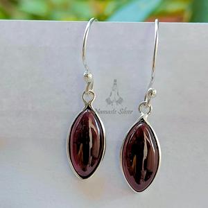 Garnet <b>Earrings</b>, <b>Sterling</b> <b>Silver</b> Marquise Gemstone Handmade <b>Dangle</b> Jewelry, January Birthstone Gift - Product Image 6