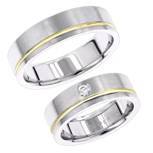 Juego de Anillos de Boda Plateados, Anillo de Plata con Acabado Cepillado y Tono Dorado, Joyería de Matrimonio para Parejas, Mujeres y Hombres - Product Image 1