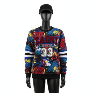 Sweat-shirt en molleton de coton épais pour femmes, imprimé multicolore, manches longues, logo brodé personnalisé, sweatshirts respirants pour femmes - Product Image 6