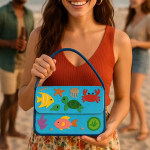 Bolso de criatura marina, bolso de océano con cuentas, bolso de mano bajo el mar, bolso de playa nupcial, monedero de tema tropical, bolso de mar colorido, - Product Image 1