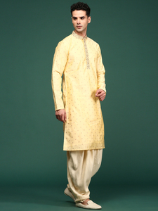 Kurta Pajama brodé pour homme Ramas Kurti, vêtements ethniques, meilleure qualité, design festif d'été, tissu polyester brun clair, coupe classique - Product Image 2