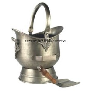 Authentic antique-finished <b>galvanized</b> metal charcoal <b>bucket</b> with a curved handle for a comfortable grip and easy portability - Product Image 3