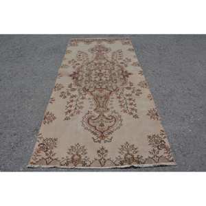 Tapis turc vintage classique Beige marron 3.9x8,5 pieds grande surface patchwork laine avec support en latex pour couloir ou chambre à coucher - Product Image 1