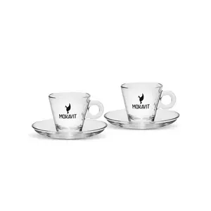 Di alta qualità italiano elegante vetro trasparente tazze di caffè tazze di caffè Set di due tappi tazza di caffè caffè Espresso vetro