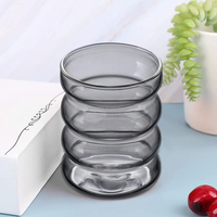 와인 맥주 골지 리플 웨이브 유리 컵 10 온스 투명 유리 버블 컵 안경 빈티지 음료 음료 컵 유리 제품