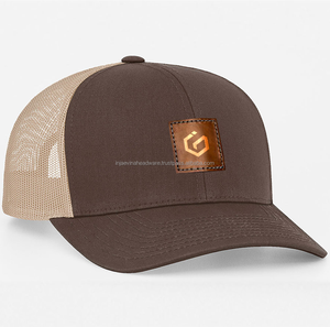 Casquettes de camionneur bicolores avec patch en cuir personnalisé, logo brodé, visière carrée, pour hommes et femmes, articles de sport de plein air, publicité, vente en gros - Product Image 3