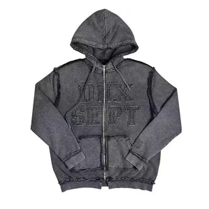 Heavyweight Acid Wash Zipper Tracksuit <b>Vintage</b> Style French Terry Hoodie Sweatpants Set Cotton Fleece Straight Leg Flare Pants - Product Image 2