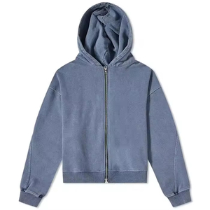 Logo personnalisé Sweats à capuche pour hommes en coton épais de haute qualité avec fermeture éclair surdimensionnée et délavé à l'acide - Product Image 2
