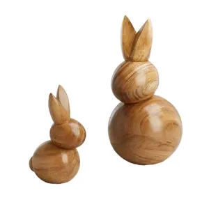 ชุด 2 ของตกแต่งของขวัญ Figurines สําหรับเน้นบ้าน Handmade กระต่ายอีสเตอร์ไม้ตกแต่งโต๊ะตกแต่งประติมากรรม