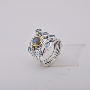 Anillo de Plata de Ley 925 con piedras preciosas de labradorita y Topacio azul para mujer - Product Image 3