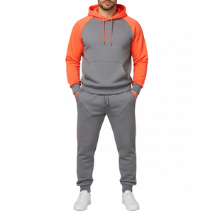 Survêtement d'hiver pour homme gris et orange fluo |   Vêtements de sport à manches raglan respirants à séchage rapide haute visibilité |   Sweat-shirt personnalisé en deux parties - Product Image 1