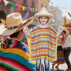 Costume de déguisement pour enfant, motif multicolore énergique, vente en gros d'usine, style confortable et facile à porter, poncho - Product Image 1