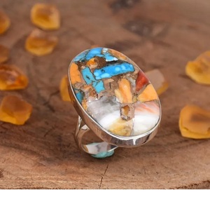 Large Oval Oyster <b>Copper</b> Turquoise Gemstone Ring in 925 Sterling Silver with Split Band Design - Product Image 1