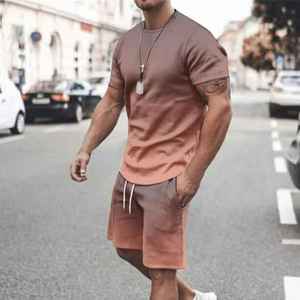 Ensemble double de survêtement court 100% coton pour homme avec t-shirt et short à vendre Jogging d'été à des prix abordables pour homme - Product Image 1