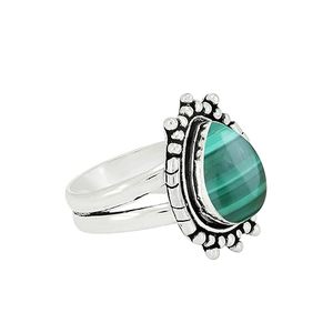 Malachite naturelle lisse en forme de poire 925 argent Sterling Style Vintage mode bague en pierres précieuses pour les femmes fête porter en vrac taux - Product Image 4