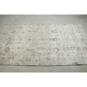 Alfombra Turca de 3,8x7,1 pies, Alfombra Vintage de Lana con Diseño Floral en Blanco y Marrón - Product Image 3