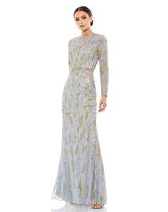 Robe de soirée élégante pour femmes avec broderie, perles, perlage, coupe droite longue, respirante en poly-maille pour les fêtes d'été - Product Image 3