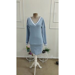 Vestido Corto con Cuello en V y Manga Larga para Mujer, 38497 - Azul - Product Image 4