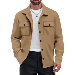 Chaqueta cargo de solapa de color sólido vintage personalizada para hombre, forro polar a prueba de viento con bolsillos para ropa de abrigo de invierno - Product Image 5