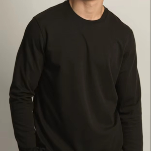 Wholesale 100% Cotton Men's Long Sleeve T-Shirt <b>Stand</b> Collar Casual Style Soft Breathable and Custom Made with Your Own Logo - Product Image 1