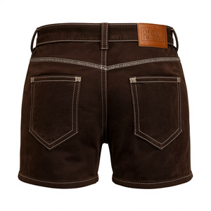 Pantalones Cortos de Cuero de Lujo con Bordado Tradicional en Gamuza de Chocolate, Fabricante OEM Premium - Product Image 4