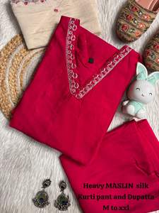 Conjunto de Ropa Étnica Tradicional de Verano para Mujer, Estilo Diwali, Muselina de Seda Natural, Recta y Pesada, Bordada, Kurta, Pantalón y Dupatta, Talla M - Product Image 4