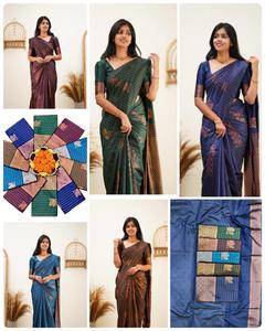 Sari de seda suave Banarasi indio con Zari tejido hermosa blusa piezas traje de desgaste tradicional precio al por mayor - Product Image 5
