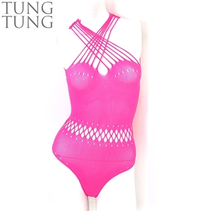 Tallas grandes correas entrecruzadas Rosa mujeres ver a través de Sexy Bodysuit - Product Image 1