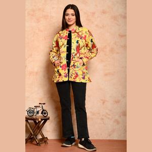 Women's Cotton Quilted <b>Jacket</b> Floral Print Hooded Outerwear for Spring Autumn Seasons XL Size <b>Blazer</b> Style Soft <b>Leather</b> Shell - Product Image 1