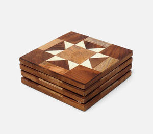 Handcrafted Wood Square Coaster Trivet Star Geometric Pattern Inlay Different Wood Tones Decorative Tabletop Protector Hot - Product Image 3
