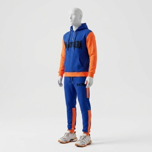 <b>Men</b> Blue Orange Hoodie Tracksuit Set <b>Pullover</b> Sweatshirt Jogger Pants Premium Sportswear Gym Training Running Fitness Casual Out - Product Image 2