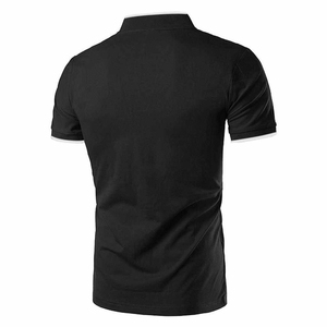Polo à manches courtes pour homme, noir, tricoté, couleur unie, coupe classique, avec col à bordure blanche - Product Image 4