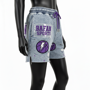 Shorts en molleton de coton gris délavé 320 GSM de qualité supérieure, tissu doux avec logo personnalisé imprimé en sérigraphie, shorts pour femmes - Product Image 3