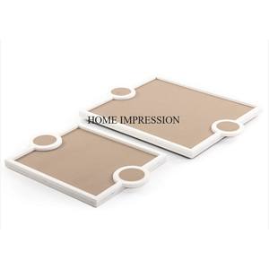 Fantaisie Unique Designer Rectangle Forme Argent Couleur Brillant Miroir Poli Plateau Avec Plaqué Or Fleurs Feuilles Designer Poignées - Product Image 6