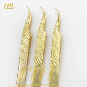 Pinzas semicurvas de plasma dorado RMI, pinzas de extensión de pestañas de acero de alta calidad, punta de agarre de diamante con logotipo personalizado - Product Image 4