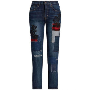 Embroidery Patches <b>Women</b> <b>Jogger</b> Pants Flat Front Full Length Casual Streetwear Button Cotton OEM Serviced - Product Image 4