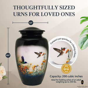 Urna Funeraria con Diseño de Colibrí y Flores para Cenizas Humanas, Estilo Europeo Americano, Diseños Personalizables, Capacidad de 220 Pulgadas Cúbicas - Product Image 4