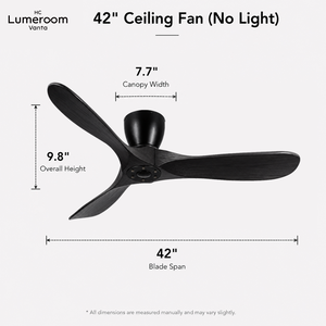 36 Inch Black Solid Wood Ceiling Fan with <b>Light</b> and <b>Remote</b> <b>Control</b>, Modern Low Profile Ceiling Fan for Bedroom - Product Image 5