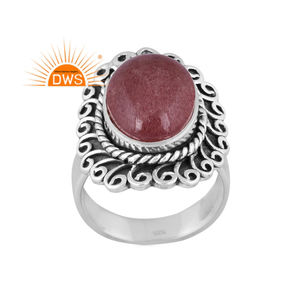 Bague en argent sterling oxydé fait à la main, en quartz fraise naturel, avec pierres précieuses, fabricant de bijoux personnalisés - Product Image 1