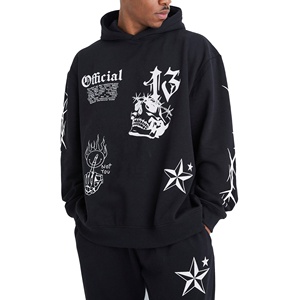 Ensemble sweat à capuche et jogging décontracté en molleton 100 % polyester, coupe régulière, imprimé numérique, avec logo personnalisé, style streetwear Y2K, respectueux de l'environnement - Product Image 3