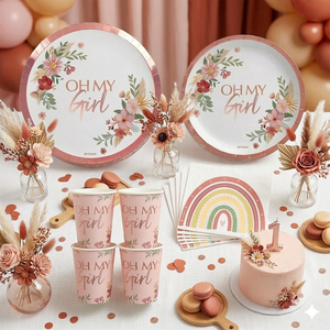 Ensemble de fête jetable pour bébé fille, 40 pièces, assiettes, gobelets, serviettes, décoration arc-en-ciel, moderne, vente en gros, Espagne - Product Image 2