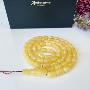Perles musulmanes en ambre, chapelet en ambre baltique naturel de forme baril - Product Image 6