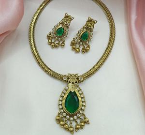 Conjunto de collar antiguo CZ de diseñador con pendientes, conjunto de collar con acabado dorado para boda, boda de diamantes de circón CZ para mujer - Product Image 6