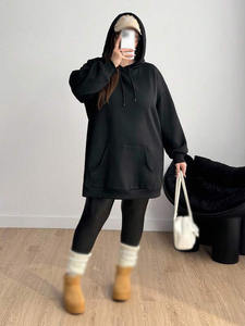 ชุดเดรสฮู้ดดี้ผู้หญิงไซส์ใหญ่ ผ้าฝ้ายฟลีซ แขนยาว มีกระเป๋าจิงโจ้ สไตล์ลำลอง สำหรับฤดูหนาว รับสั่งทำ - Product Image 2