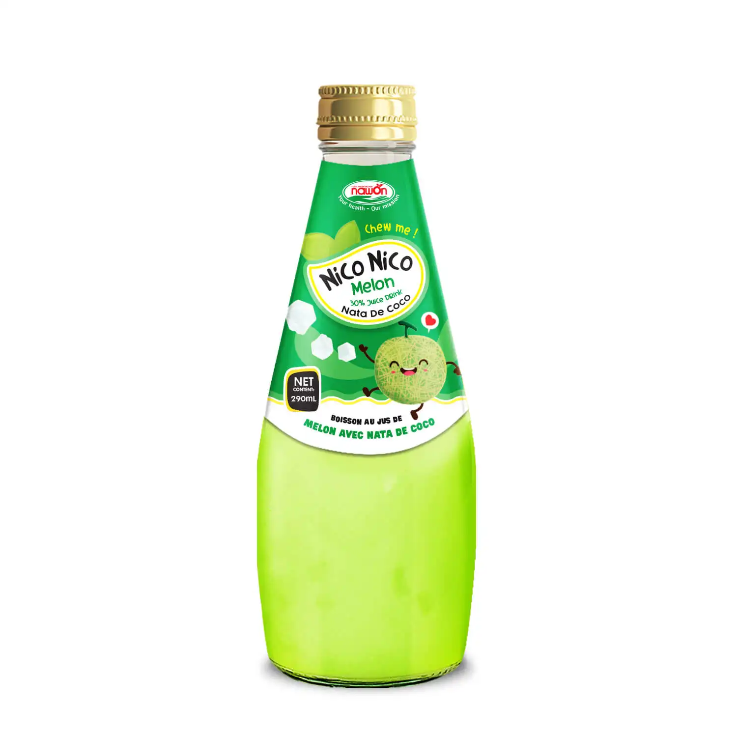30% Meloensap Met Nata De Coco-Kokosnoot Jelly Drink In 290Ml Glazen Fles Private Label Drankfabrikant Vietnam