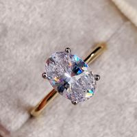 Anillo de Compromiso Solitario con Moissanita Simulada de Corte Ovalado de 2.5CT 3.5CT, de Lujo, Grado Premium, Certificado IGI, Dos Tonos, Plata de Ley 925